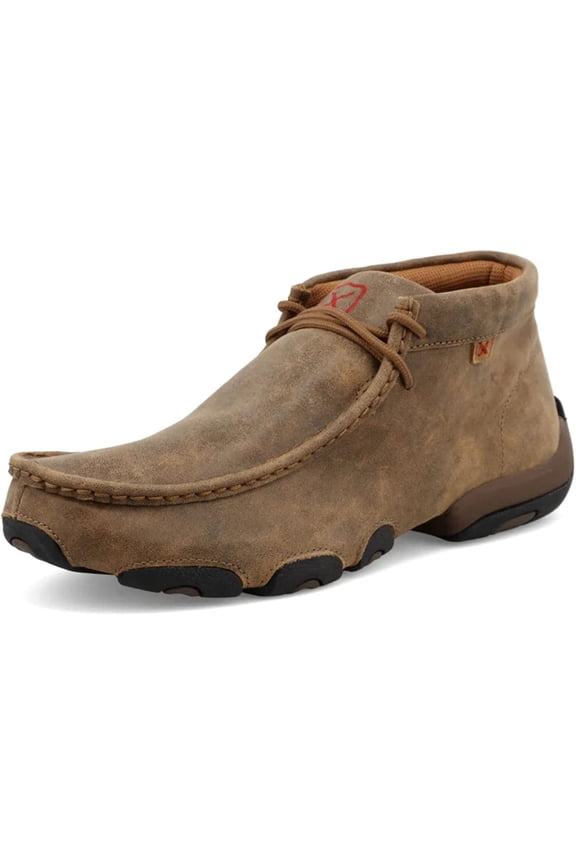 Men's Leather Driving Shoe - Moccasin Toe Chukka Ankle Boot, 7.5 EEE- 1 inch Heel Height