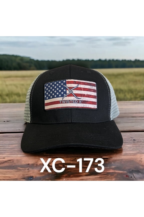 Men's Patriotic American Flag Trucker Hat - Black/Tan Mesh Snapback Cap with Distressed USA Flag Patch Logo - Breathable Adjustable Ball Cap XC-173