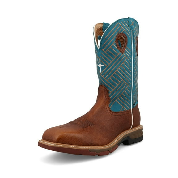 TWISTED X Men's 12in Western Work Boots, Color: Sequoia/Turquoise, Size: 11.5, Width: D