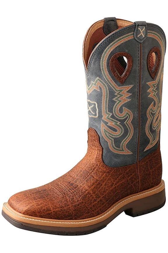 Mens 12 Square Toe Horseman Boot - Casual Western Boots for Men 14 Distressed Saddle Peacock