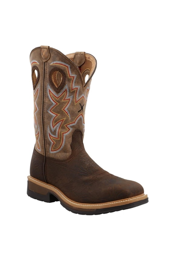 Mens Alloy Toe Lite Western Work Boot Brown 8 D