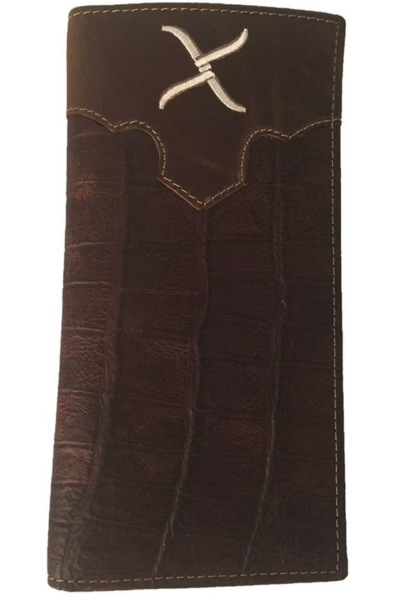 Mens Distressed Gator Leather Rodeo Checkbook Wallet (Brown/Cream)
