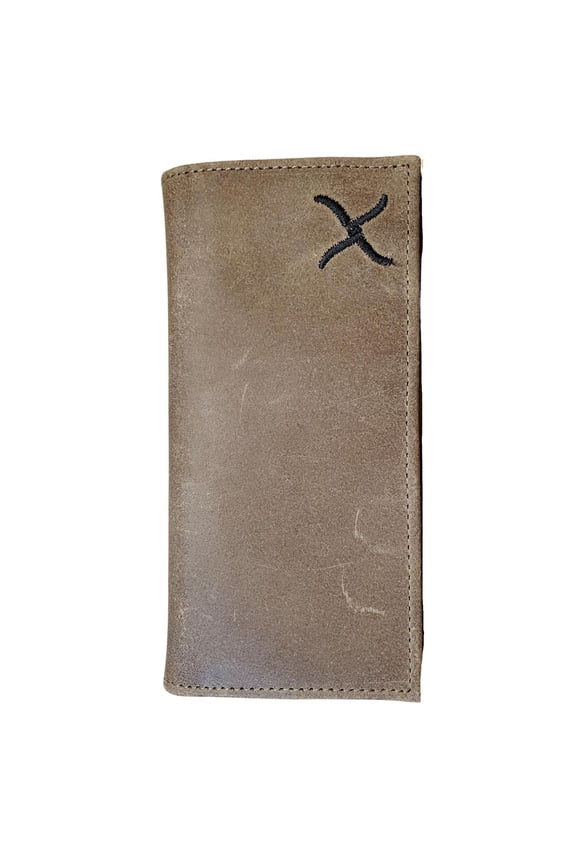 Mens Distressed Leather Rodeo Checkbook Wallet (Brown/Black)