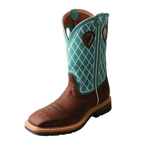 Twisted X Mens Steel Toe Lite Western Work Boot Brown/Turq 8.5 D