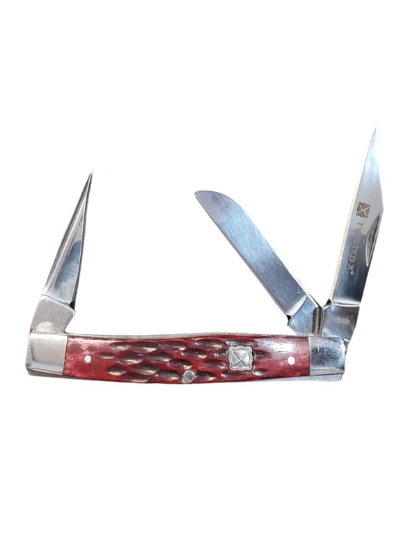 Stainless Steel Three Blade Folding Knife, Brown Bone