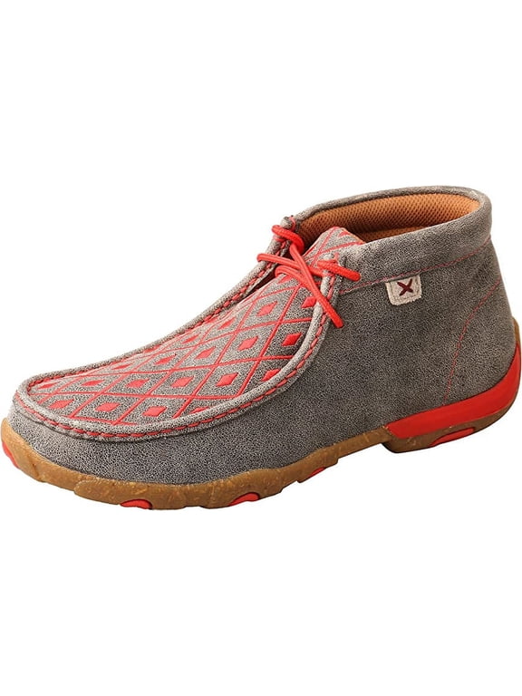 Women's Chukka Moc Embroidery Vamp, Grey & Grenadine, 7.5 M