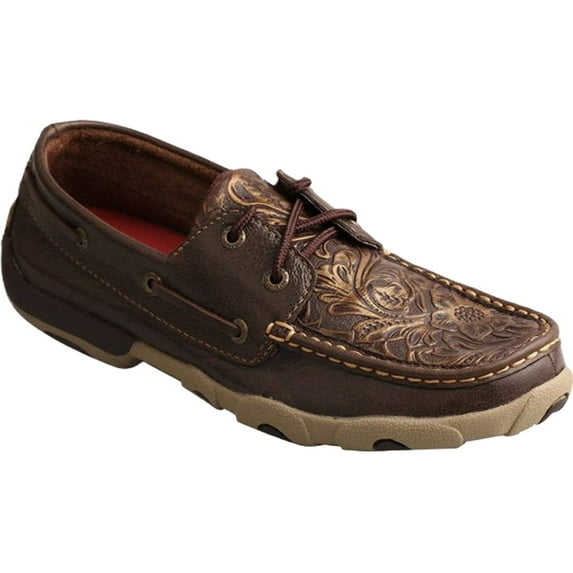 Twisted X Women's Tooled Boat Shoe Driving Mocs - WDM0070 6 1/2 M US