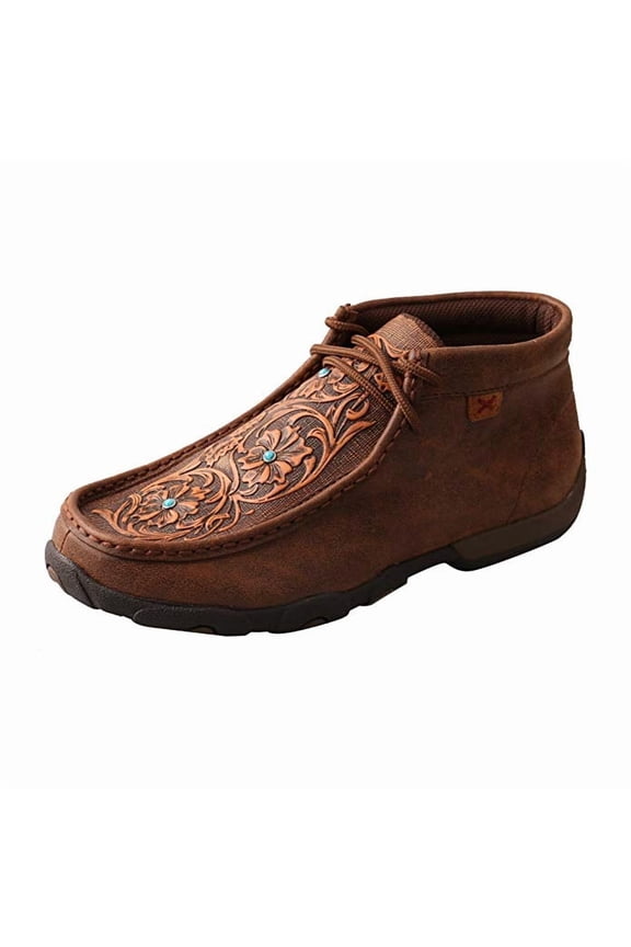 Womens Brown Leather Floral Stone Casual Boots WDM0081