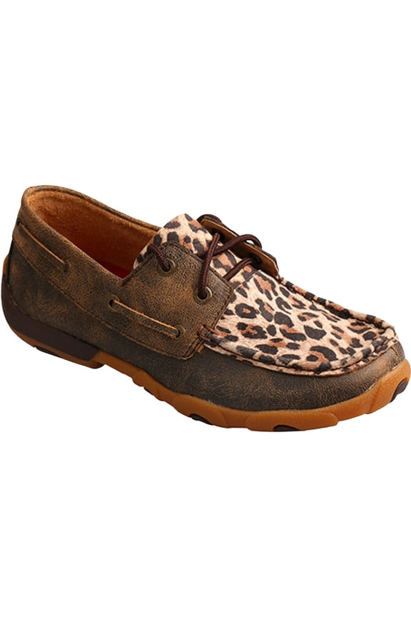 Adult Female Driving Moccasins, Color: Distressed/Leopard, Size: 7, Width: M