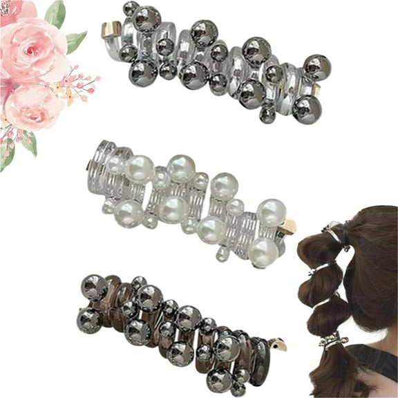 Twisted hair Wire Pony Hairwire, Pearl Telephone Wire Elastic Hair Bands, Soft Pearl Braided Elastic Spiral Hairs Ties, Bubble Braid Hair Rope Hair Ties for Women Girls accessories (A)