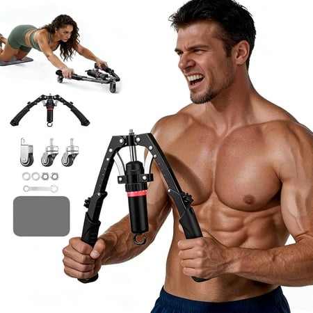Twister Arm Trainer with AB Rollers, Adjustable Hydraulic Power Chest Expander, 22-440LBS Shoulder Muscle Trainer for Arm, Chest & Core Workout, Portable Fitness Exerciser for Men Women