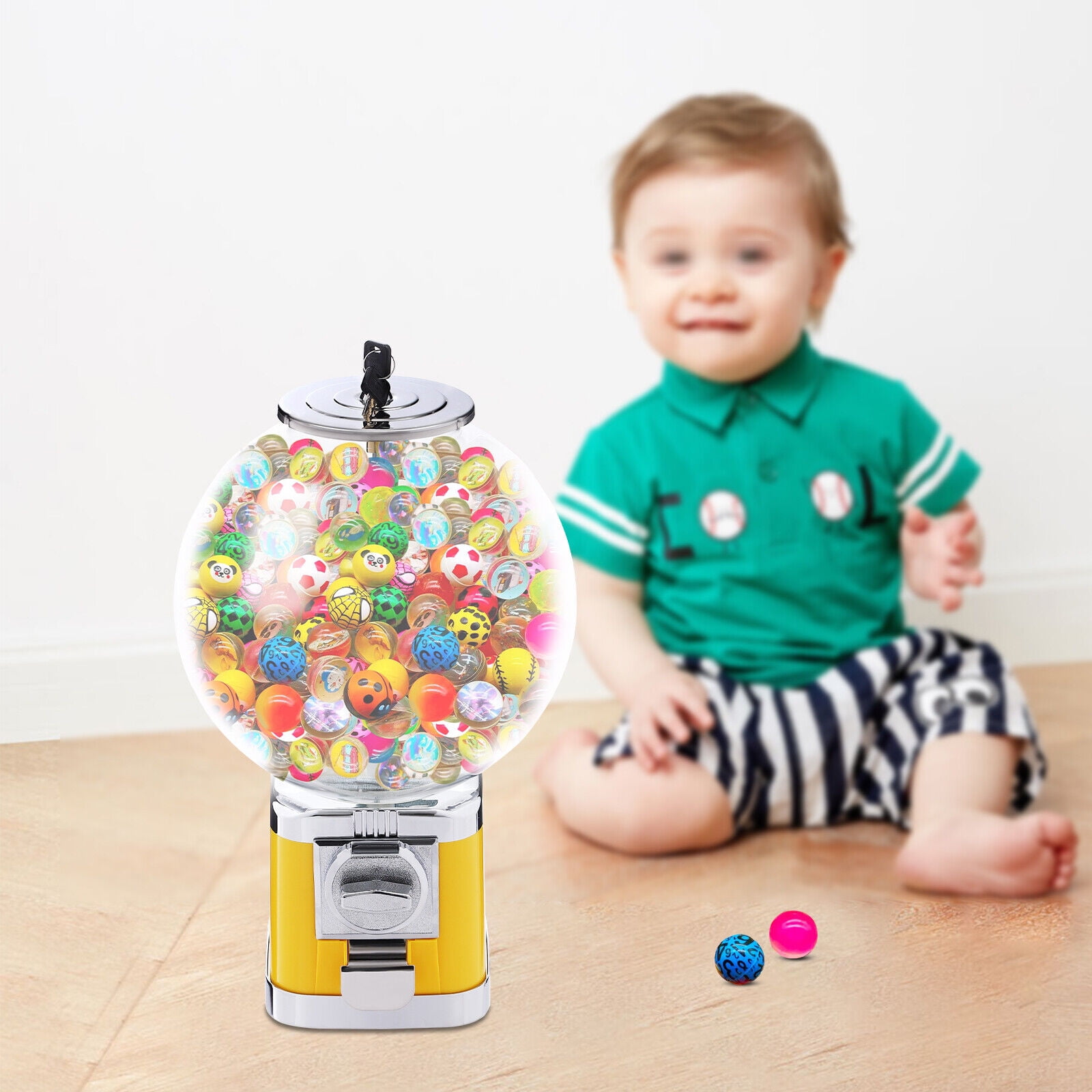 Twister Ball Dispenser, Yellow Twister Ball Dispenser ABS PC And Zinc Alloy Equipped With 2 Keys Vending Machine