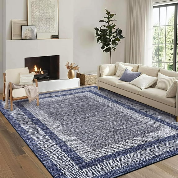 Twister.CK 10' x 13' Area Rugs, Modern Geometric Low Pile Stain-Resistant Carpet Rug, for Living Room Home Office, Blue