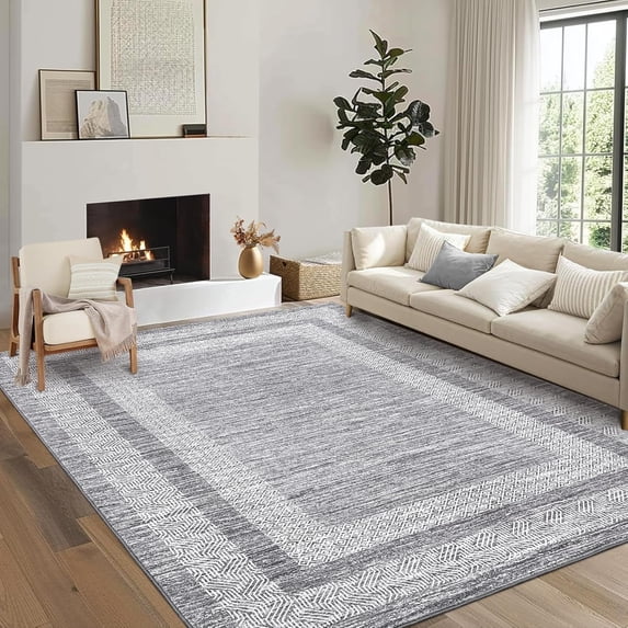 Twister.CK 10' x 13' Area Rugs, Modern Geometric Low Pile Stain-Resistant Carpet Rug, for Living Room Home Office, Grey