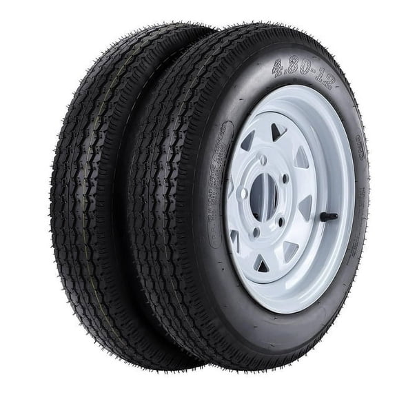 Twister.CK 2 Pack Trailer Tire, 6PR，4.80-12，12" Rims 5 Lug White Spoke Wheel, Load Range C, Rubber