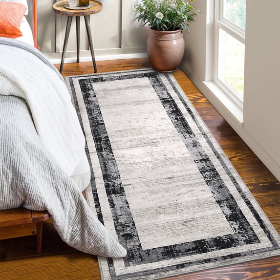 Twister.CK 2' x 6' Modern Area Rugs Washable Runner Rug, Low Pile Non Slip Carpet, Stain-Resistant Floor Mat for Living Room Bedroom Home Office, Gray