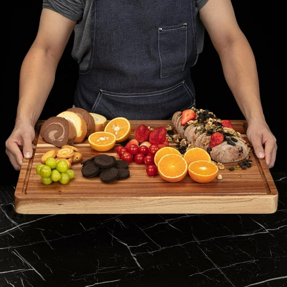 Twister.CK 20"x15" Large Acacia Wood Cutting Board, 1.5" Thick Butcher Block Cutting Board with Deep Juice Groove, Chopping Board with Side Handles for Meat, Vegetables and Fruit