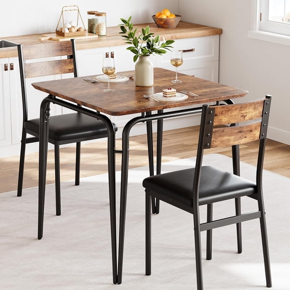 Twister.CK 3 Piece Dining Table and Chairs Set, Kitchen Table Set for 2, Square Breakfast Table for Apartment Dining Room Small Kitchen Home, Brown