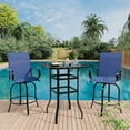 thumbnail image 1 of Twister.CK 3 Piece Outdoor Bistro Sets, Swivel Bar Chairs and Tempered Glass Bar Table Set, All Weather Textile Fabric High Stool, for Lawn, Garden, Balcony, Blue, 1 of 9