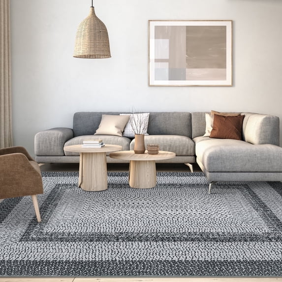 Twister.CK 3'x5' Area Rug, Farmhouse Braided Print Carpet Washable Carpet, Non Slip Border Geometric Rug for Bedroom Living Room, Gray