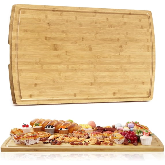 Twister.CK 36" x 24" Extra Large Bamboo Cutting Board for Kitchen with Juice Groove and Handles, Chopping Board for Meat, Bamboo Stove Top Cover, Wood Charcuterie Board Serving Tray