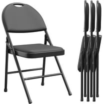 Twister.CK 4 Pack Folding Chair, PU Foldable Chairs with Padded Seats, Metal Frame Stackable Commercial Seat, for Indoor Outdoor Patio Garden Wedding Party Event, Black