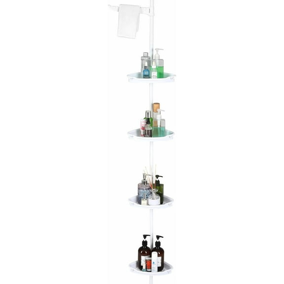 Twister.CK 4 Tier Corner Shower Caddy for Bathroom, Adjustable Shelves with Tension Pole, for Bath and Shower Storage, up to 123 Inch, White
