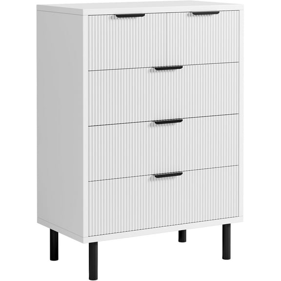 Twister.CK 5 Drawer Dresser for Bedroom, Modern Wood Chest of Drawers, Closet Dresser Organizer with Anti-Tipping Device for Hallway Entryway, White