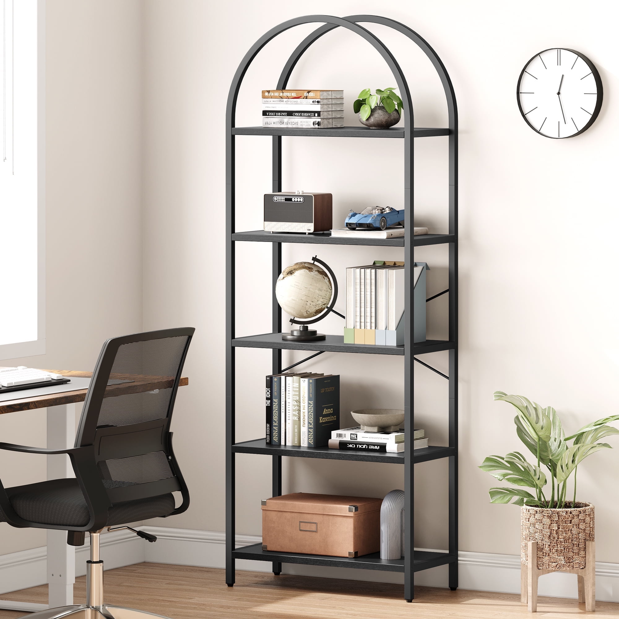 Twister.CK 5 Tier Bookcase, Arched Display Racks Bookshelves, Metal ...