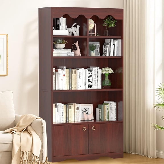 Memoryfield 5-Tier Standing Bookcase, 63" Tall Bookshelf, Brown