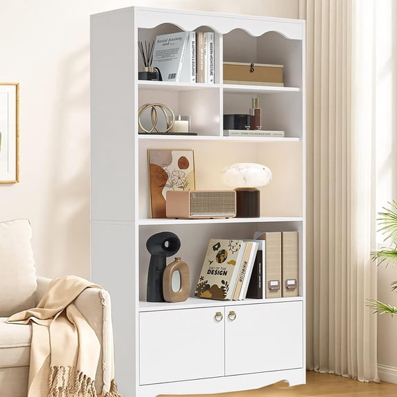 Memoryfield 5-Tier Standing Bookcase, 63" Tall Bookshelf Display Storage Cabinet, for Home, Office, Study Room, Kitchen, White