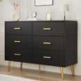 thumbnail image 1 of Twister.CK 6 Drawer Dresser, Modern Wooden Double Dresser with Gold Handles and Storage Space, Chest of Drawers for Bedroom, Hallway, Living Room, Entryway, Black, 1 of 9