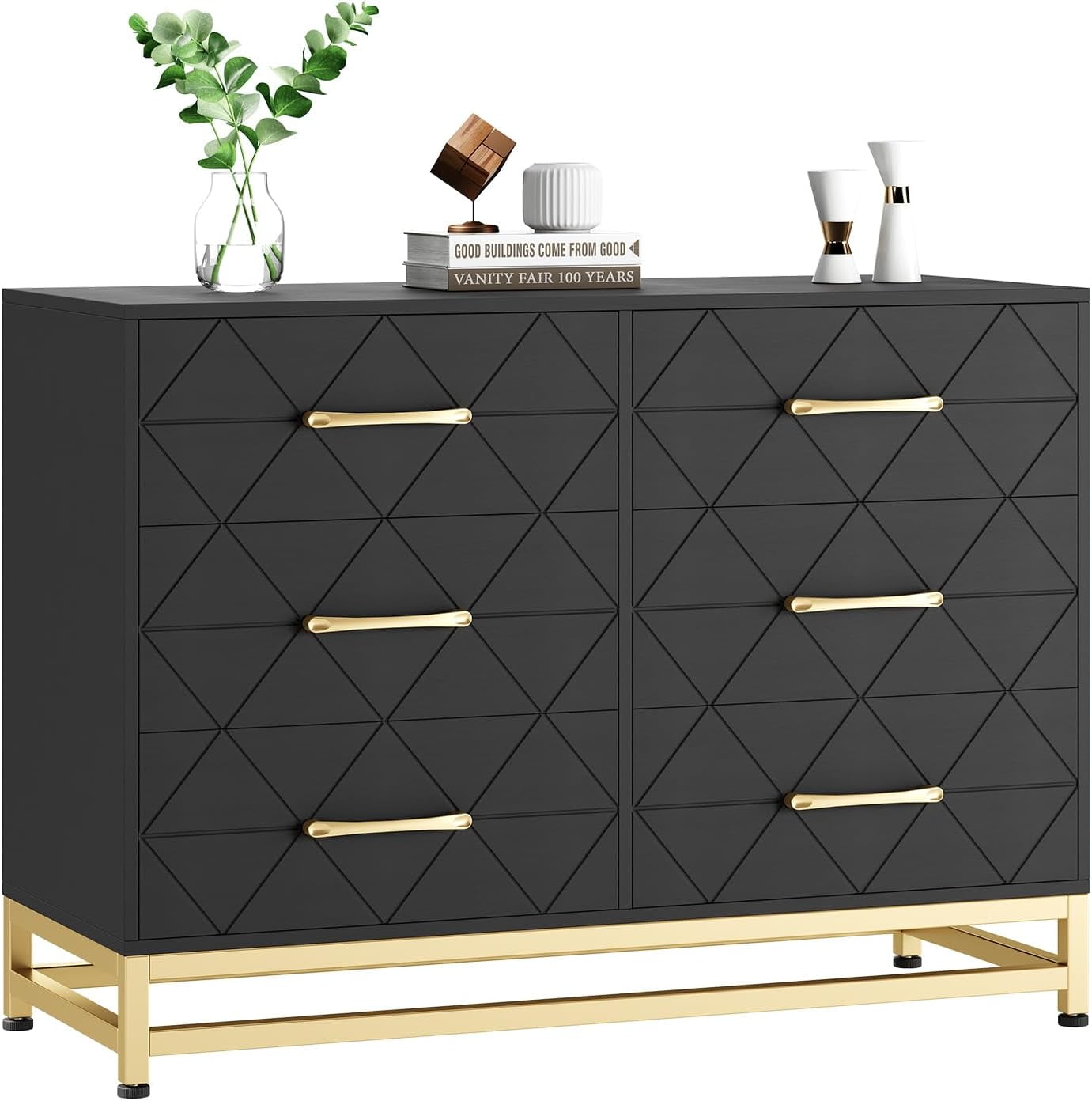 Twister.CK 6 Drawers Double Dresser for Bedroom, Chest of Drawers for Living Room Hallway Entryway, Black