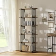 thumbnail image 1 of Twister.CK 6-Tier Industrial Bookshelf, Rustic Wood Bookcase with Metal Frame, Open Storage Display Rack for Living Room Office Bedroom, Brown, 1 of 8