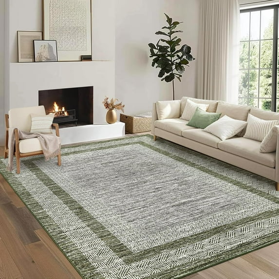 Twister.CK 9' x 12' Area Rugs, Modern Geometric Low Pile Stain-Resistant Carpet Rug, for Living Room Home Office, Green