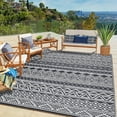 thumbnail image 1 of Twister.CK 9' x 12' Plastic Outdoor Rugs, Waterproof Bohemia Straw Rug Reversible Outside Carpet for Patio Deck Porch Backyard Camping Picnic Beach, Black & White, 1 of 9