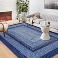 thumbnail image 1 of Twister.CK 9'x12' Modern Braided Print Area Rug, Low Pile Non Slip Carpet, Geometric Bordered Area Rugs for Living Room Bedroom Home Office, Navy Blue, 1 of 7