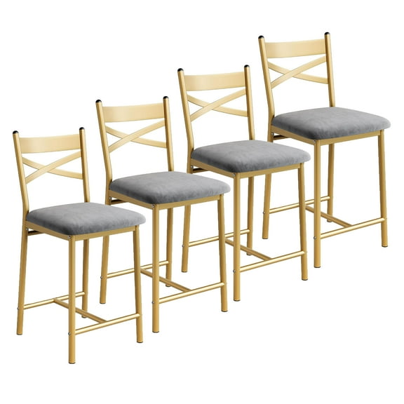 Twister.CK Bar Stools Set of 4, Faux Leather Upholstered Bar Chair with Back & Footrest & Thick Cushion, Counter Height Bar Stools for Kitchen Island Apartment, Golden