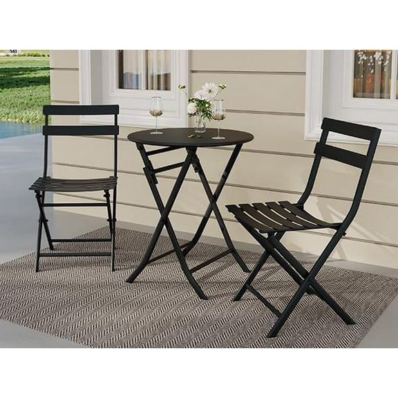 Twister.CK Bistro Table and Chairs Set of 2, 3 Piece Outdoor/Indoor Folding Patio Bistro Sets, 2 Chair Patio Furniture Set with Table, Foldable Coffee Tables for Balcony, Yard, Garden,Black