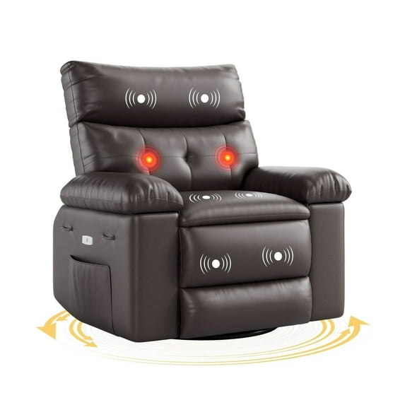 Twister.CK Electric Recliner Chair with Heat and Massage, 360° Swivel Rocker Lounge Recliner, Single Sofa with Footrest, Coffee