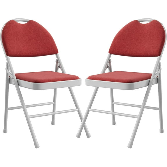 Twister.CK Folding Chairs 2 Pack, Metal Foldable Chair with Cushion and Non-Slip Feet Pads, Linen Party Chairs, for Meeting Room, Dining Room, Dark Red