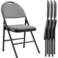 thumbnail image 1 of Twister.CK Folding Chairs 4 Pack, Metal Foldable Chair with Cushion and Non-Slip Feet Pads, Linen Party Chairs, for Meeting Room, Dining Room, Dark Gray, 1 of 6