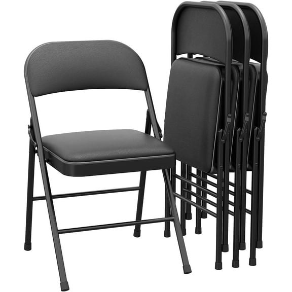 Twister.CK Folding Chairs Set of 4, PU Upholstered Foldable Chairs with Metal Frame, for Dining Room, Wedding, Commercial Banquet, Black