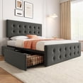thumbnail image 1 of Memoryfield Full Size Bed Frame with 4 Storage Drawers and Headboard, Linen Upholstered Platform Bed Frame with Wooden Slats Support, No Box Spring Needed, Light Gray, 1 of 9