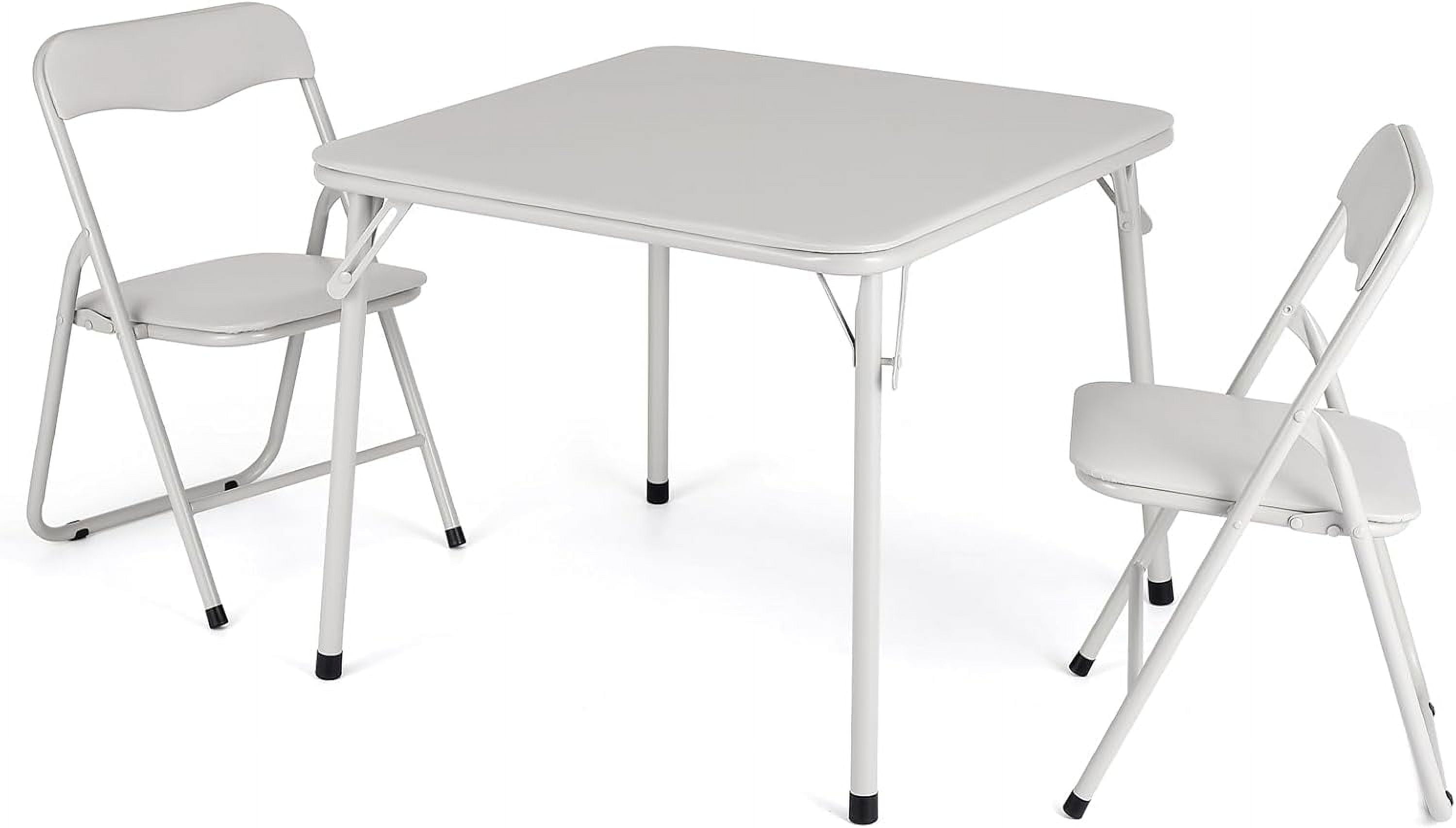 Twister.CK Kids Folding Card Table and Chair Set of 3, Upholstered Foldable Table and Chair Set, Portable Metal Frame Activity Table and Chairs Set for Eating, Reading, Playing, Beige