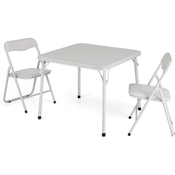 Twister.CK Kids Folding Card Table and Chair Set of 3, Upholstered Foldable Table and Chair Set, Portable Metal Frame Activity Table and Chairs Set for Eating, Reading, Playing, Beige