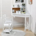 thumbnail image 1 of Twister.CK Kids Study Desk Chair Set, Wood Corner Study Table with Adjustable Chair, Hutch, Corkboard, Pen Holder, Compact Children Homework Table Student Desk Set, White, 1 of 9