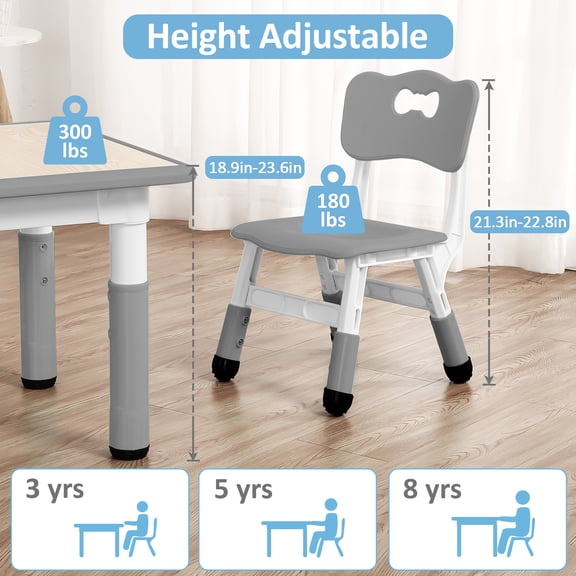 Twister.CK Kids Table and Chairs Set, Height Adjustable Desk with 4 Seats for Ages 2-10,Arts & Crafts Table,Graffiti Desktop, Non-Slip Legs, Max 300lbs, Children Multi-Activity Table for Classrooms