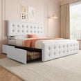 thumbnail image 1 of Memoryfield King Size Bed Frame with 4 Storage Drawers and Headboard, Faux Leather Upholstered Platform Bed Frame with Wooden Slats Support, No Box Spring Needed, White, 1 of 9