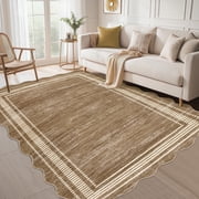 Twister.CK Modern 9' x 12' Bordered Area Rug, Washable Irregular Rugs, Non-Slip Carpet for Bedroom Dining Room Home Office, Camel